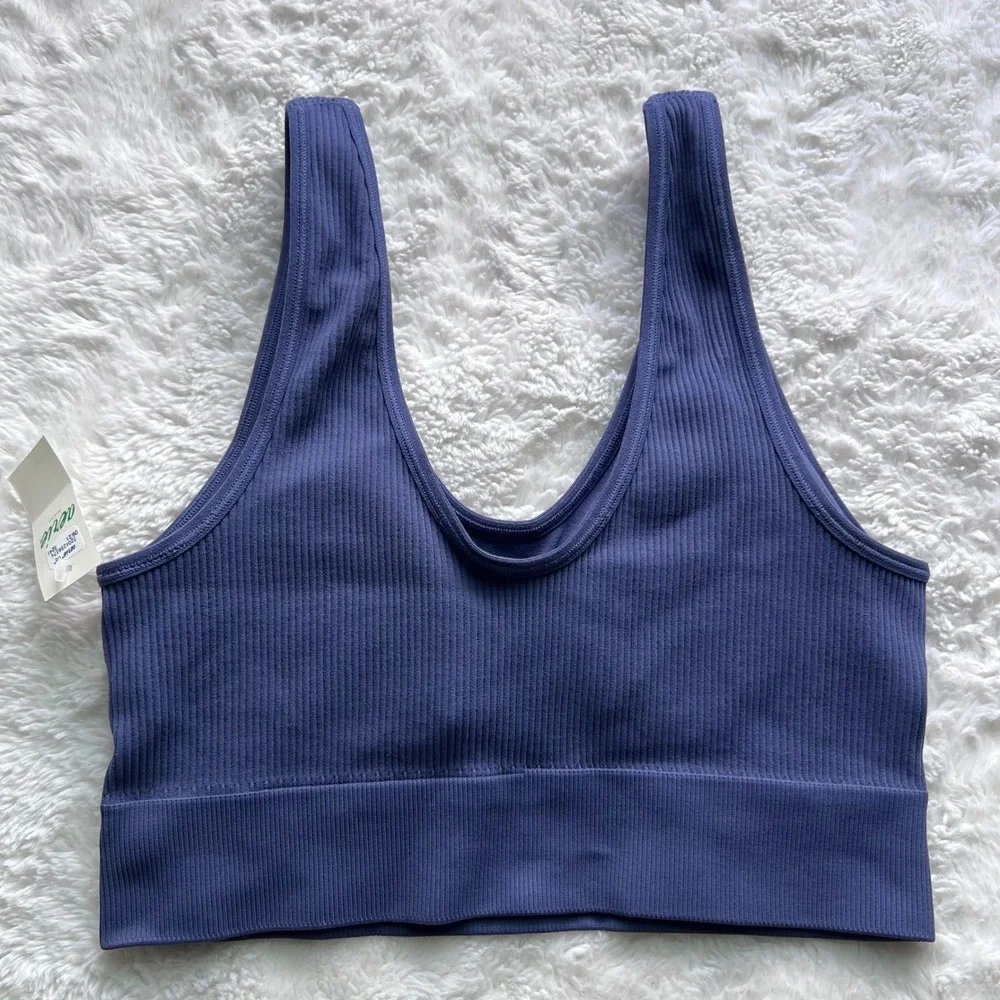 Aerie Real Good Ribbed Seamless Bralette Navy Blue V-Neck Size M 069-2693-3241